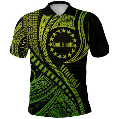 Aitutaki Cook Islands Polo Shirt Green Polynesian Wave Style