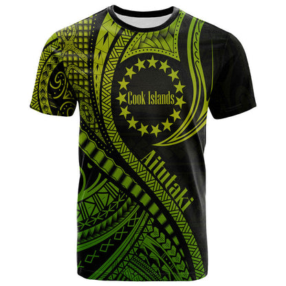 (Custom Personalised) Aitutaki Cook Islands T Shirt Green Polynesian Wave Style