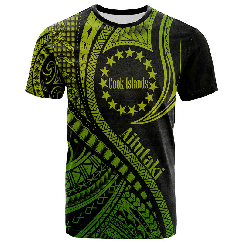 Aitutaki Cook Islands T Shirt Green Polynesian Wave Style
