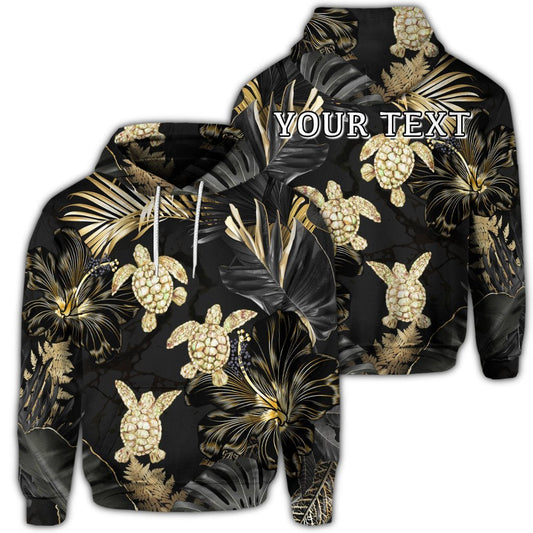 Personalised Hawaiian Golden Tropical Turtle Hoodie AH