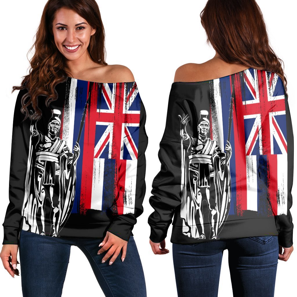 Hawaiian Hawaii King Flag Women's Off Shoulder Sweater AH