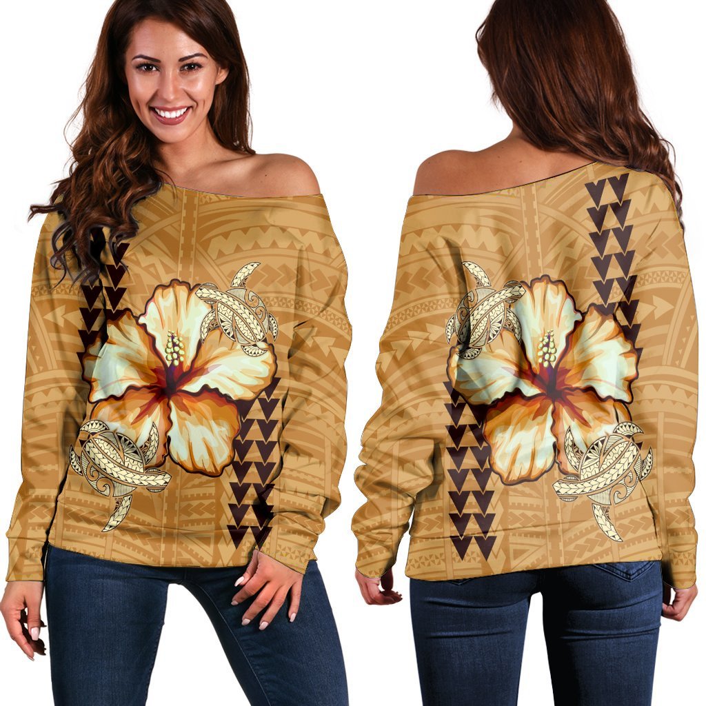 Hawaiian Vintage Hibiscus Women's Off Shoulder Sweater AH