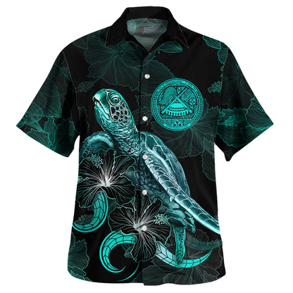 Matching Clothes For Couples American Samoa Combo Dress And Shirt American Samoa Seal With Turtle Blooming Hibiscus Turquoise