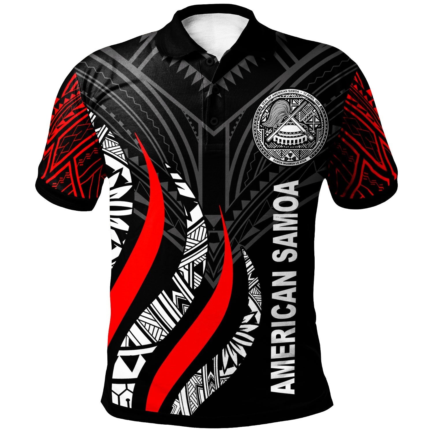 American Samoa Polo Shirt - American Samoa Strong Fire Pattern Red