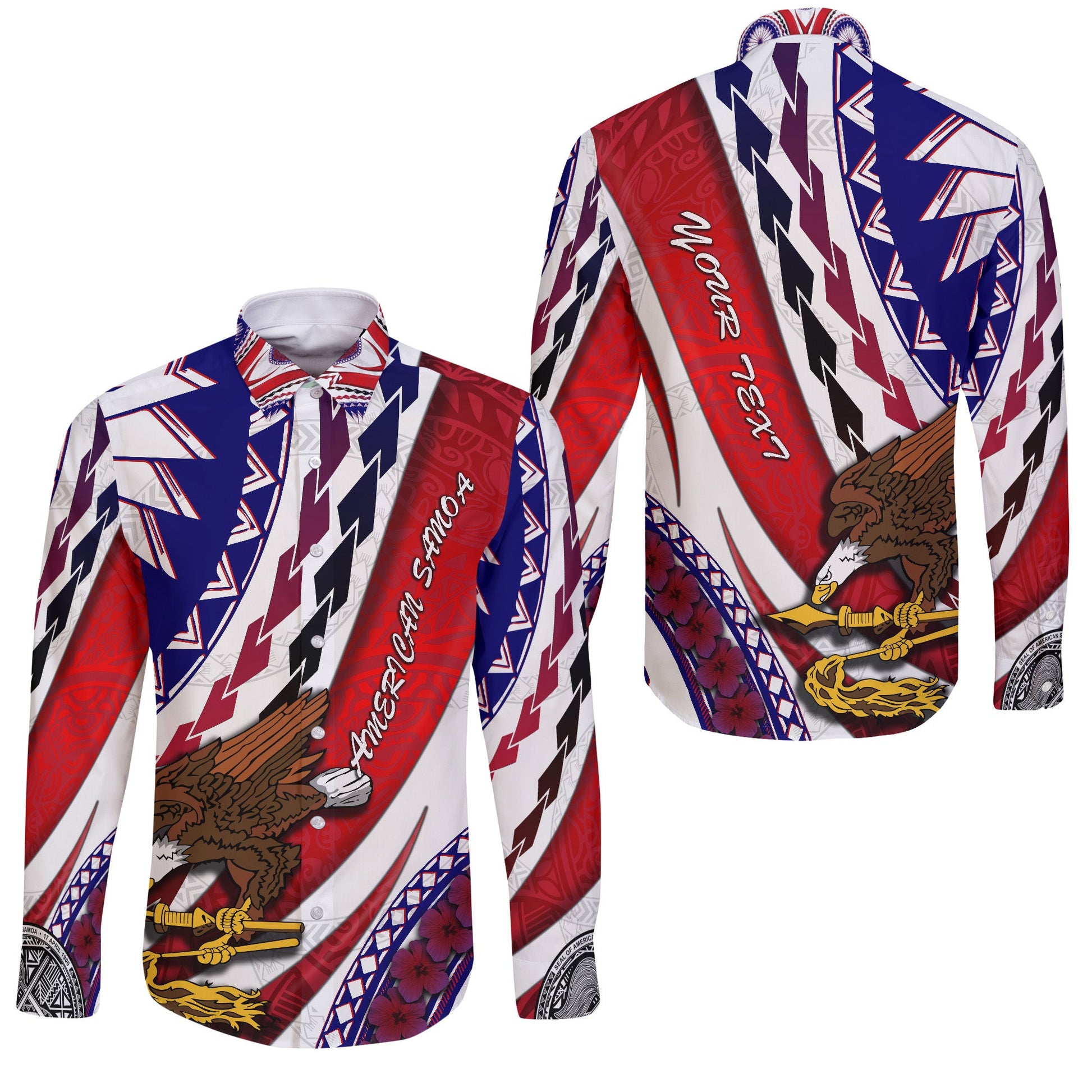 (Custom Personalised) American Samoa Hawaii Long Sleeve Button Shirt Artsy Style