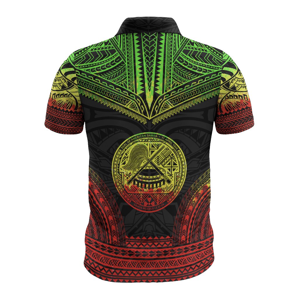 American Samoa Polo Shirt - American Samoa Seal Polynesian Chief Tattoo Reggae Version