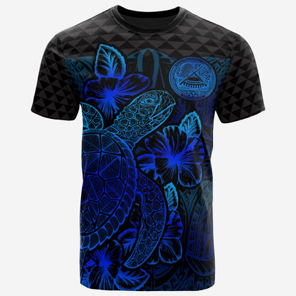 American Samoa T - Shirt - American Samoa Turtle Hibiscus Blue
