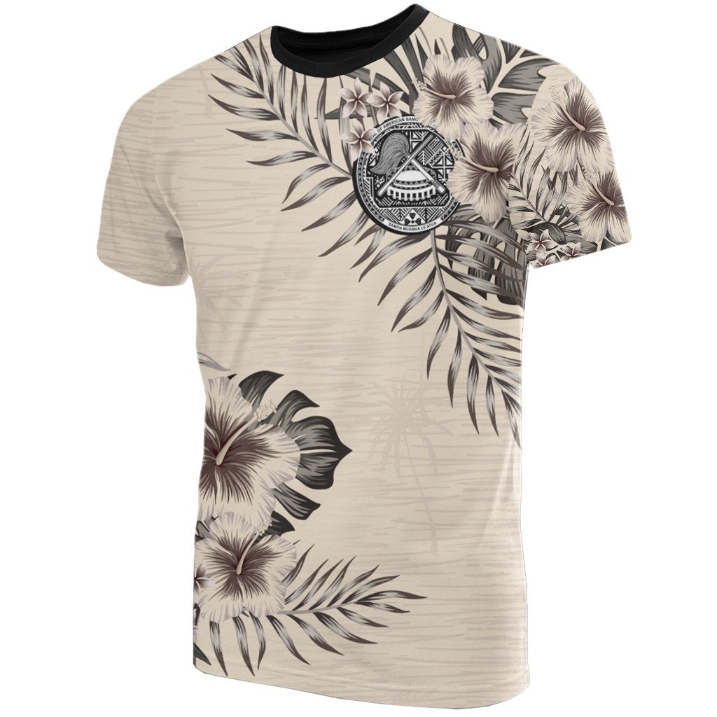American Samoa T - Shirt - American Samoa Seal Beige Hibiscus