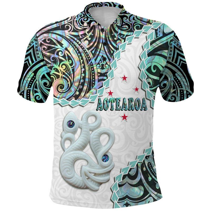 New Zealand Maori Polo Shirt Aotearoa Manaia Basic Paua Shell - Kia Ora