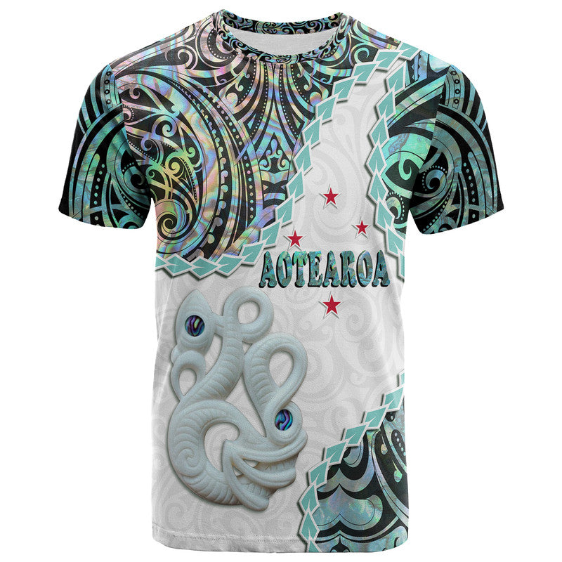 New Zealand Maori T Shirt Aotearoa Manaia Basic Paua Shell - Heare Ra