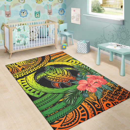 Polynesian Turtle Area Rug Circle Turtle Hibiscus Reggae