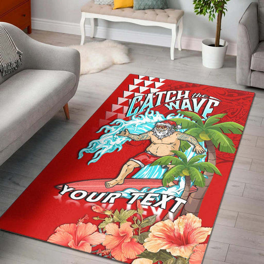 (Custom Personalised) Hawaii Mele Kalikimaka Area Rug Santa Claus Surfing Xmas Time