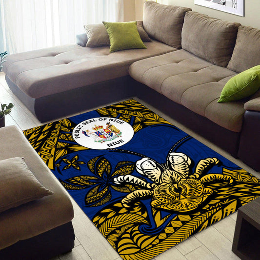 Niue Uga Area Rug Tribal Patterns Blue Style