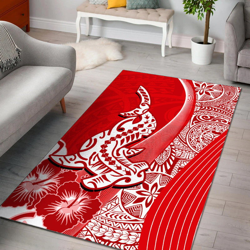 Hawaiian Shark Polynesian Area Rug Vibe Red Style
