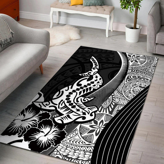 Hawaiian Shark Polynesian Area Rug Vibe Black Style