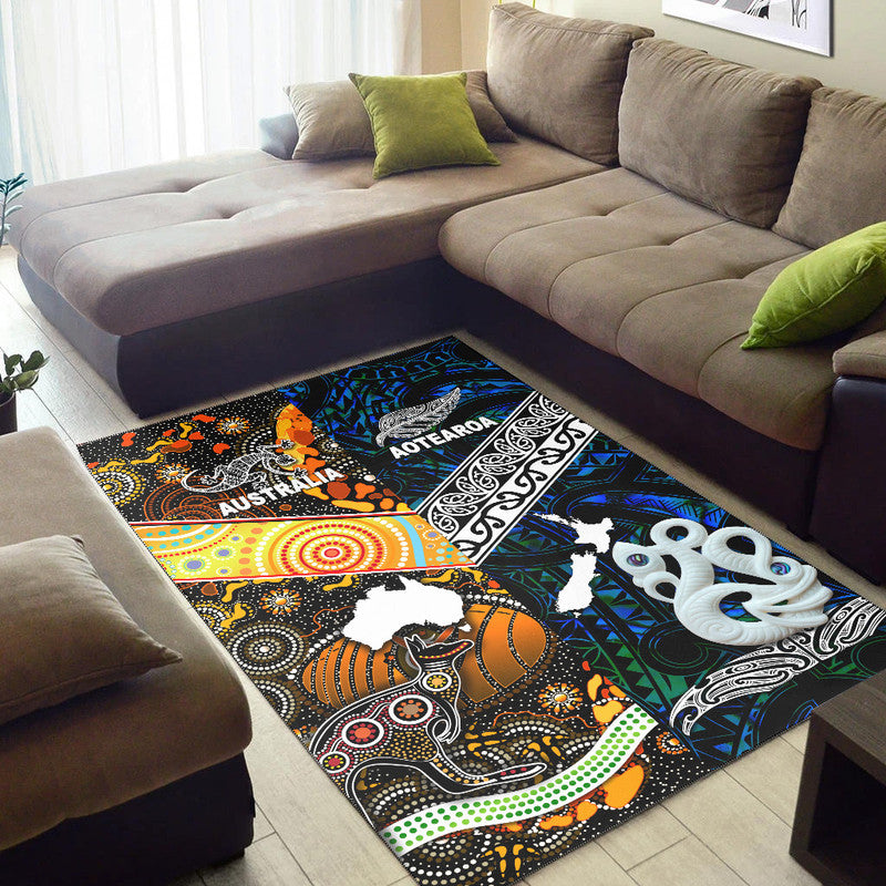 New Zealand Maori Aotearoa And Australia Aboriginal Area Rug Together Blue