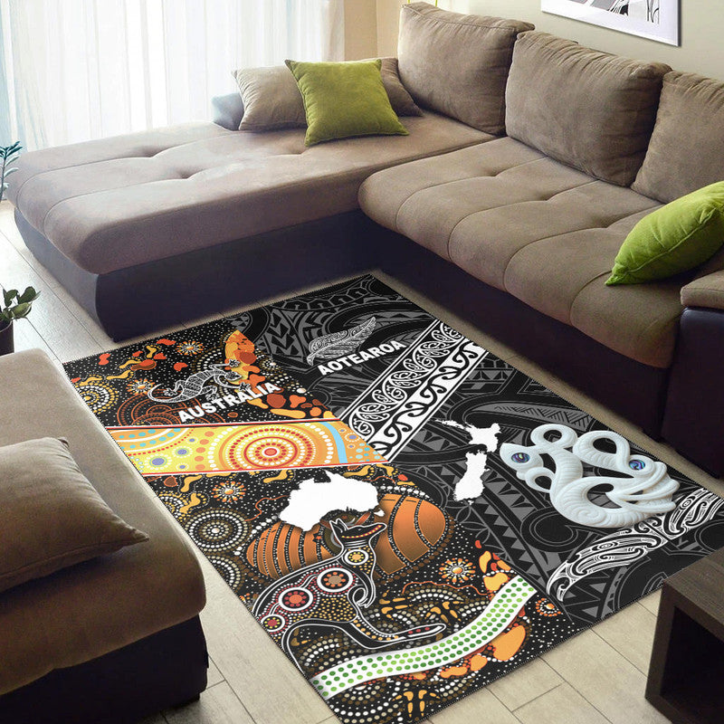 New Zealand Maori Aotearoa And Australia Aboriginal Area Rug Together Black
