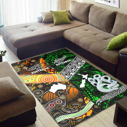 New Zealand Maori Aotearoa And Australia Aboriginal Area Rug Together Green