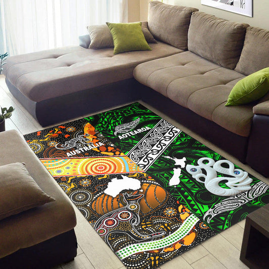 New Zealand Maori Aotearoa And Australia Aboriginal Area Rug Together Green