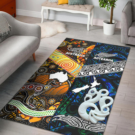 New Zealand Maori Aotearoa And Australia Aboriginal Area Rug Together Blue