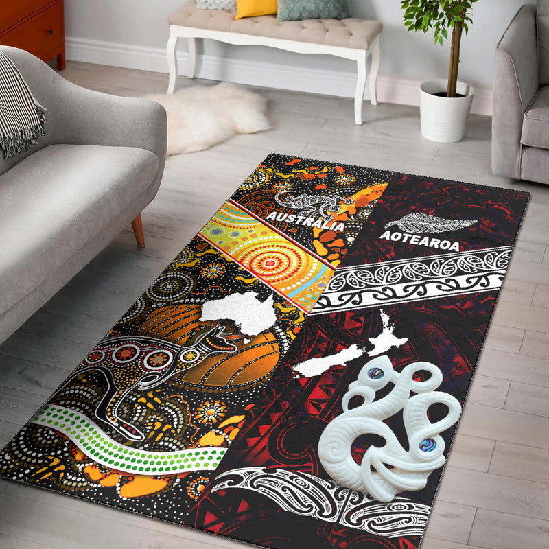 New Zealand Maori Aotearoa And Australia Aboriginal Area Rug Together Red