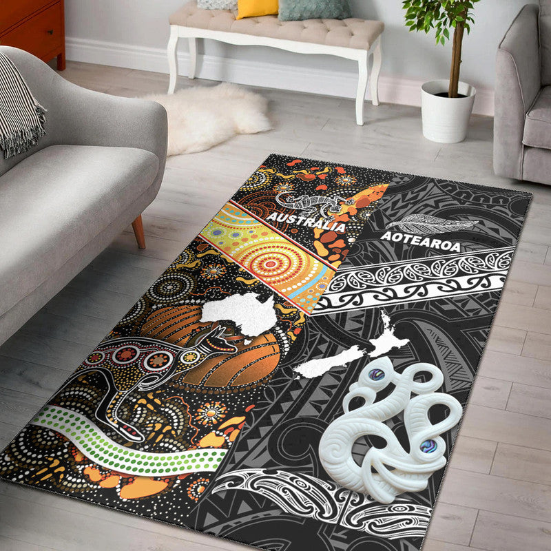 New Zealand Maori Aotearoa And Australia Aboriginal Area Rug Together Black