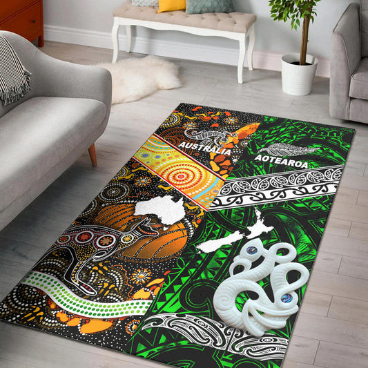 New Zealand Maori Aotearoa And Australia Aboriginal Area Rug Together Green