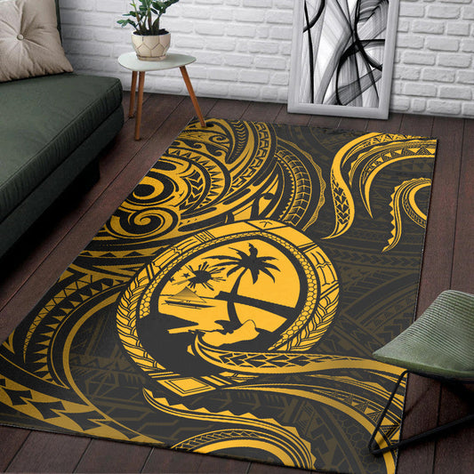 Polynesian Guam With Polynesian Tribal Tattoo and Coat of Arms Area Rug Gold Version