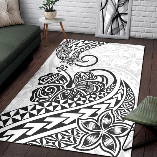 Polynesian Tribal Tattoo Retro Area Rug Black Screen Color