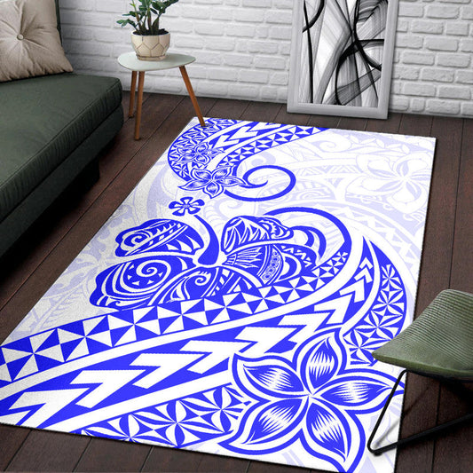 Polynesian Tribal Tattoo Retro Area Rug Blue Screen Color