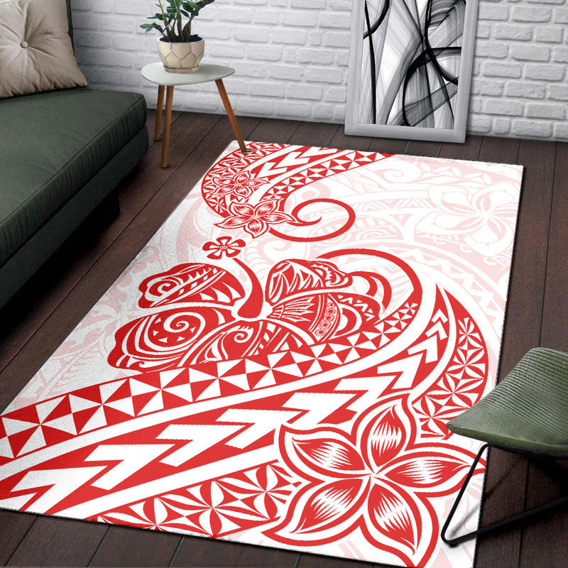 Polynesian Tribal Tattoo Retro Area Rug Red Screen Color