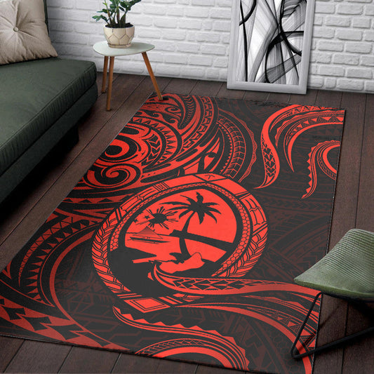 Polynesian Guam With Polynesian Tribal Tattoo and Coat of Arms Area Rug Red Version