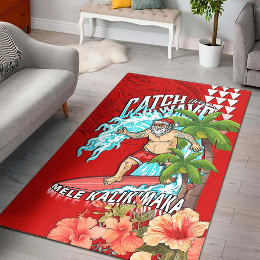 Hawaii Mele Kalikimaka Area Rug Santa Claus Surfing Xmas Time