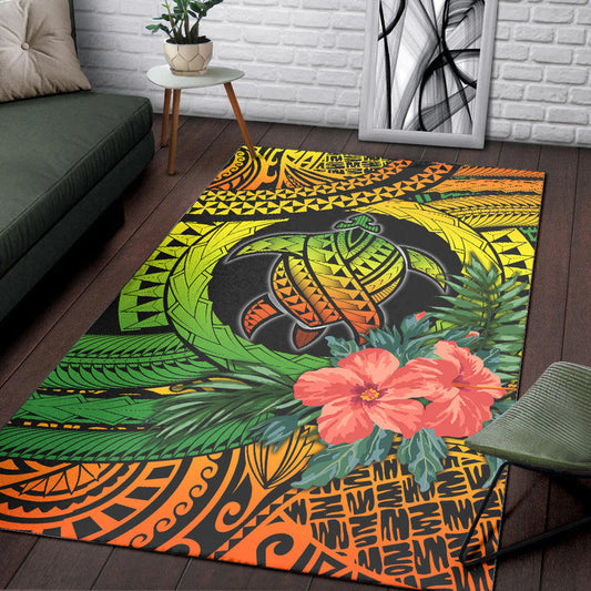 Polynesian Turtle Area Rug Circle Turtle Hibiscus Reggae