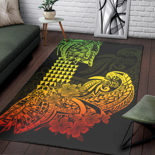 Hawaii Kakau Area Rug Polynesian Floral Tribal Reggae Version