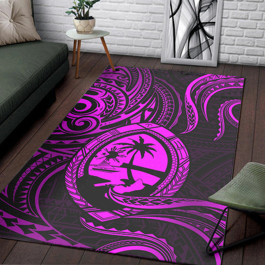 Polynesian Guam With Polynesian Tribal Tattoo and Coat of Arms Area Rug Purple Version