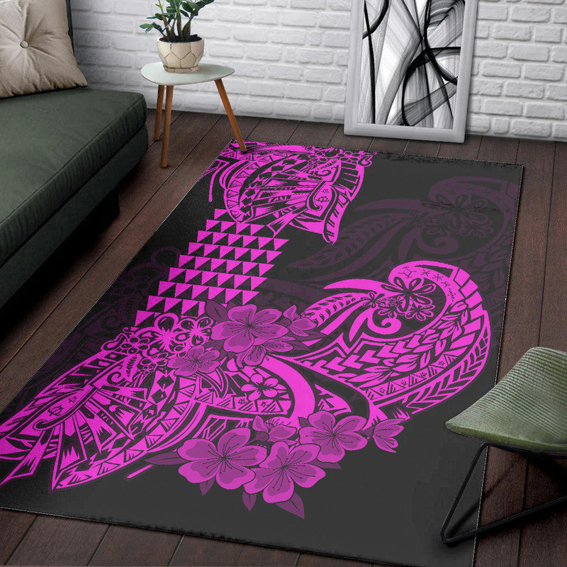 Hawaii Kakau Area Rug Polynesian Floral Tribal Purple Version