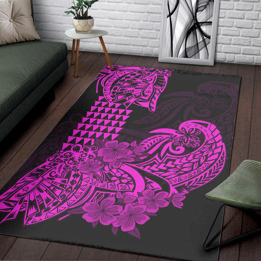 Hawaii Kakau Area Rug Polynesian Floral Tribal Purple Version