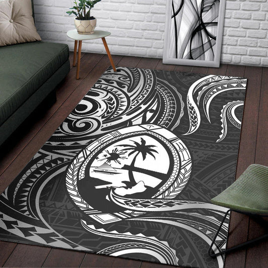 Polynesian Guam With Polynesian Tribal Tattoo and Coat of Arms Area Rug Black Version