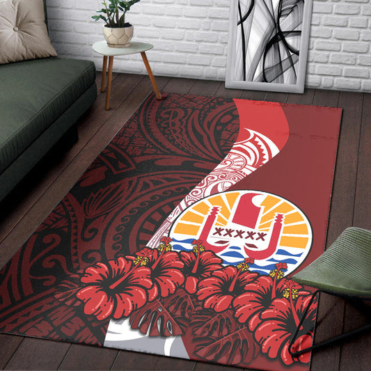 Tahiti Area Rug Polynesian Coat Of Arm With Hibiscus