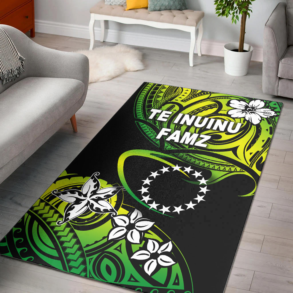TE INUINU FAMZ Cook Islands Rugby Area Rug Unique Vibes Green