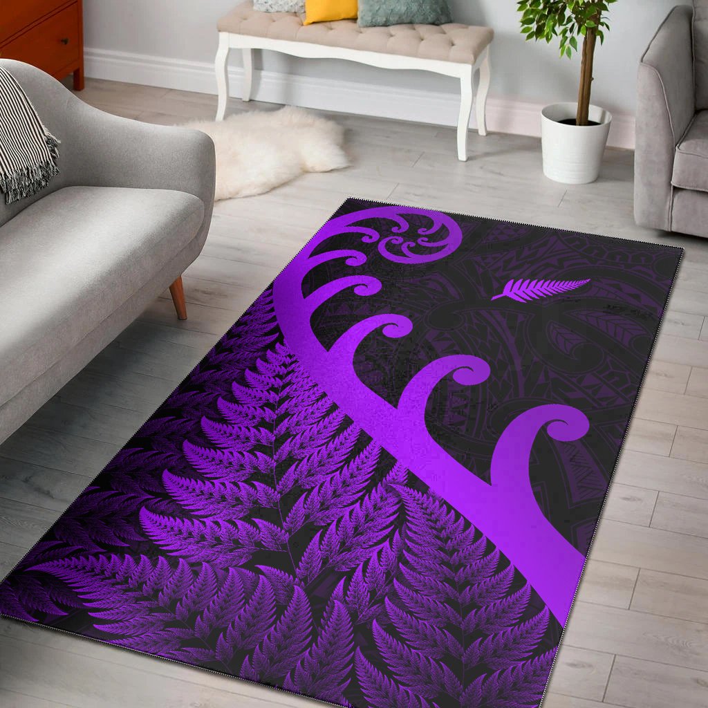 New Zealand Rugby Maori Area Rug Silver Fern Koru Vibes Purple