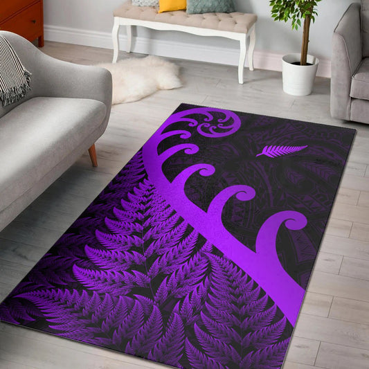 New Zealand Rugby Maori Area Rug Silver Fern Koru Vibes Purple