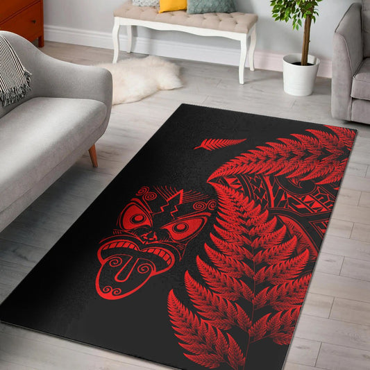 New Zealand Haka Rugby Maori Area Rug Silver Fern Vibes Red