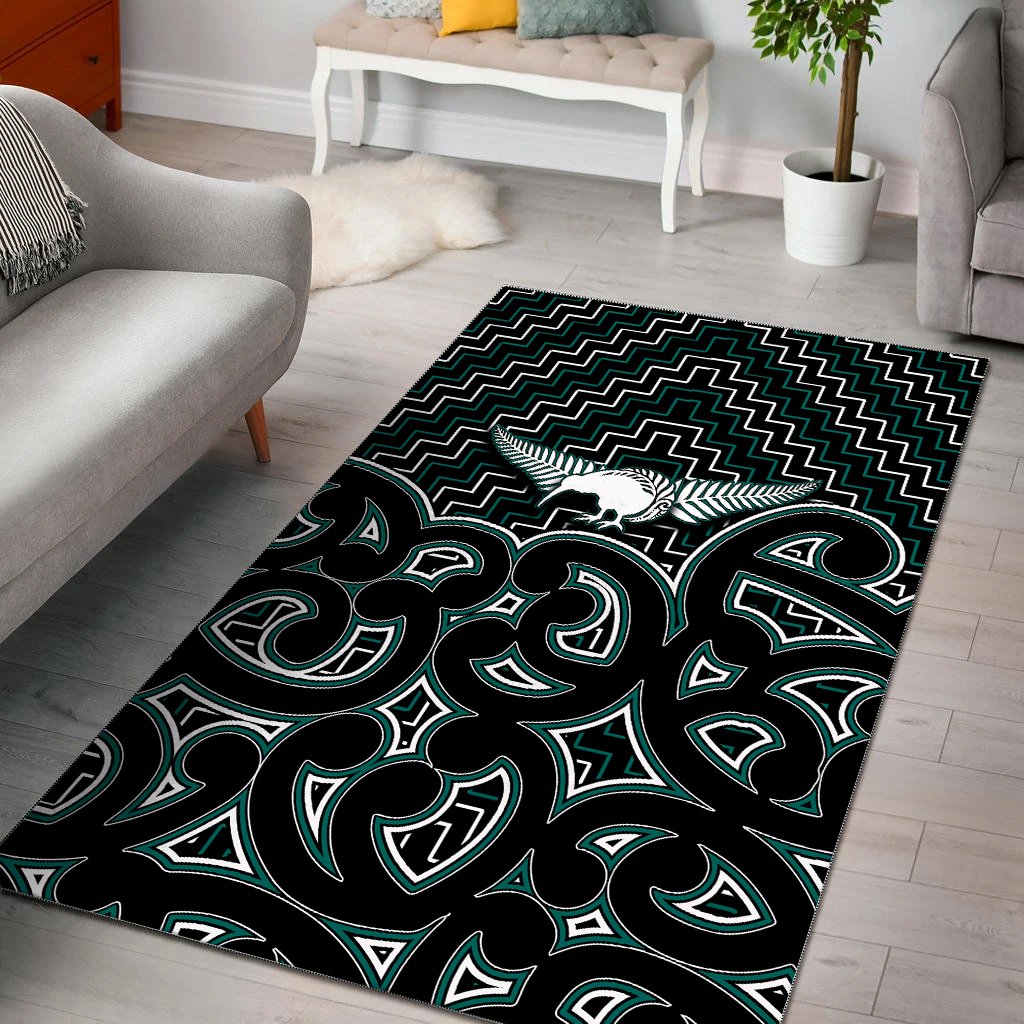 New Zealand Area Rug Maori Graphic Tee patterns Green
