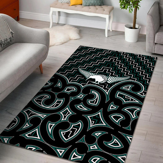 New Zealand Area Rug Maori Graphic Tee patterns Green