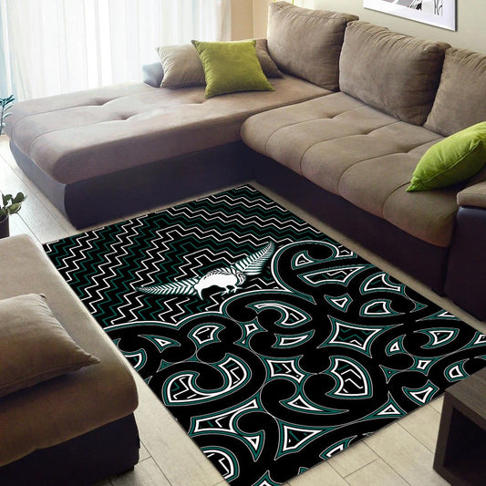 New Zealand Area Rug Maori Graphic Tee patterns Green