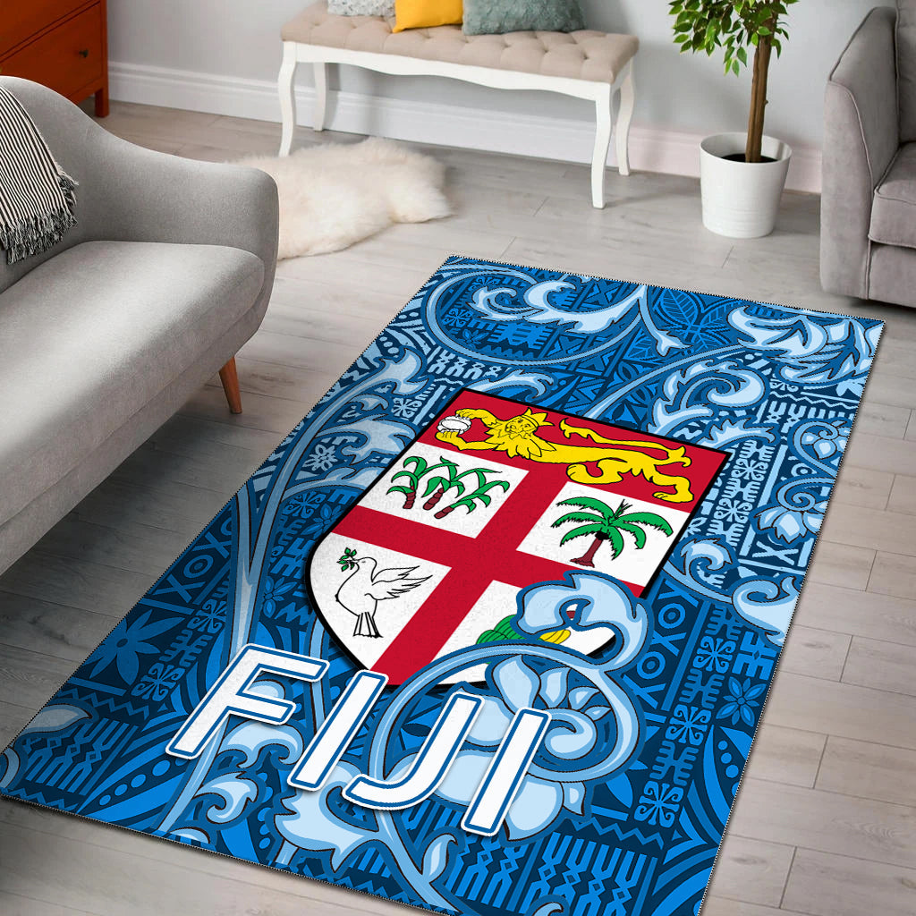 Fiji Area Rug Tapa Patterns Blue Style