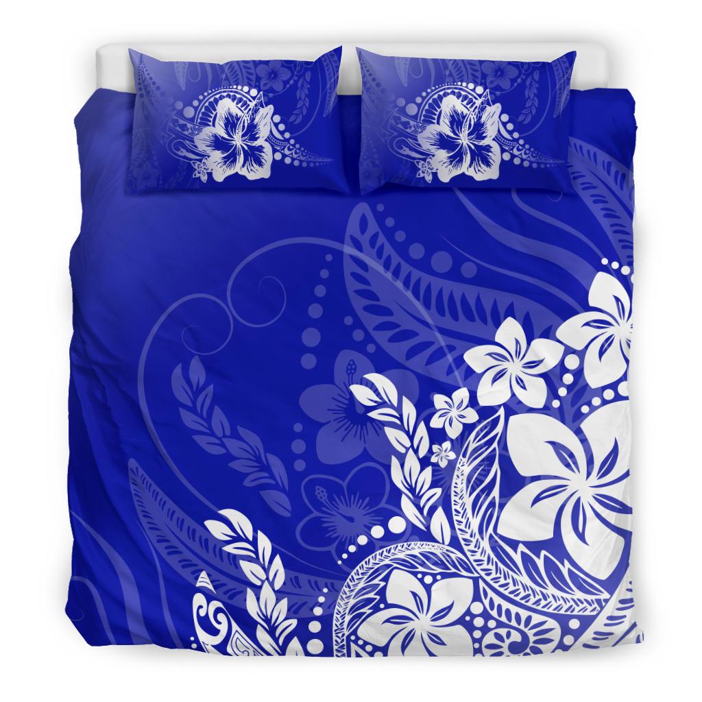 Polynesian Duvet Cover Set Blue Hibiscus Style
