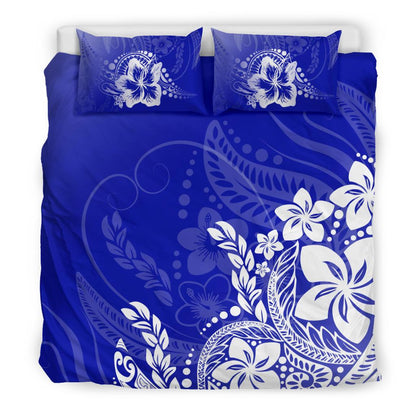 Polynesian Duvet Cover Set Blue Hibiscus Style